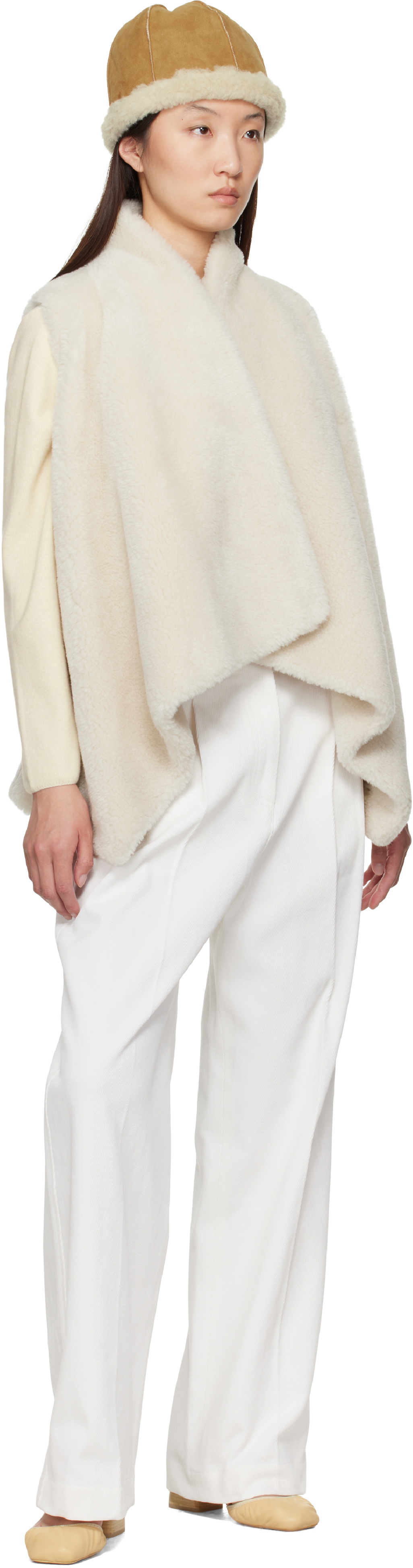 LE17SEPTEMBRE Beige Shawl Collar Faux-Shearling Vest