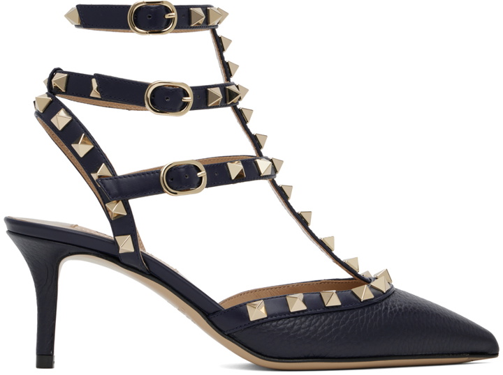 Photo: Valentino Garavani Navy Rockstud Caged 65mm Heels