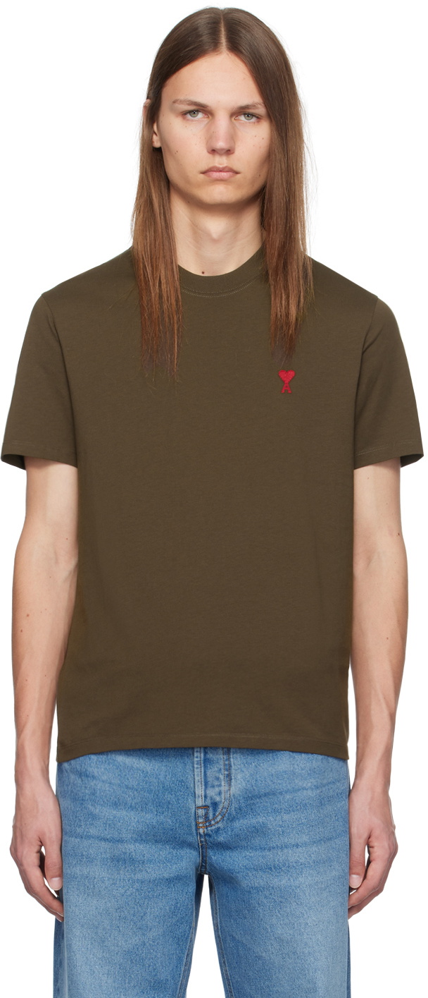 AMI Paris★ブラウン Red Ami de Coeur Tシャツ AMI Paris Brown Red Ami de Coeur T-shirt AMI