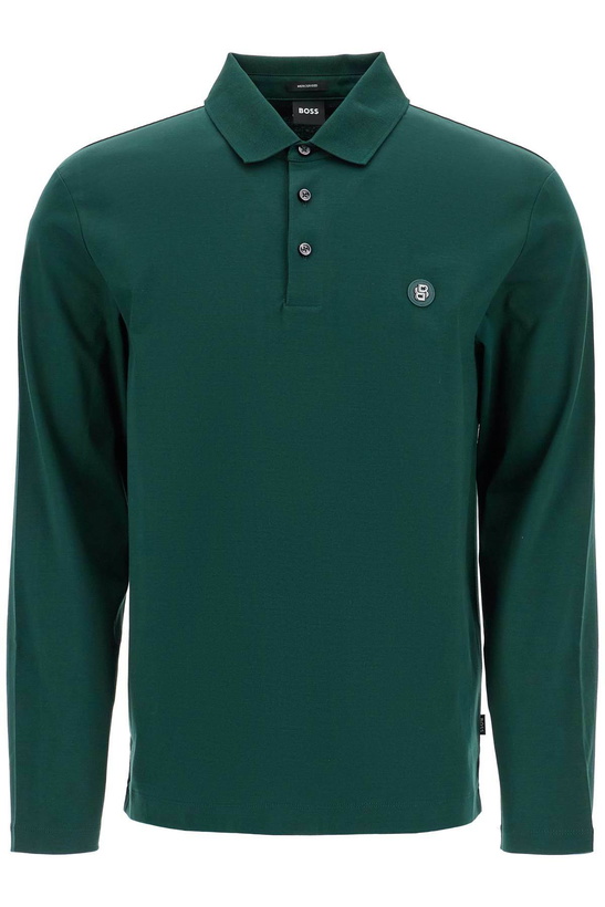 Photo: BOSS men's long sleeve slim fit cotton polo green Green
