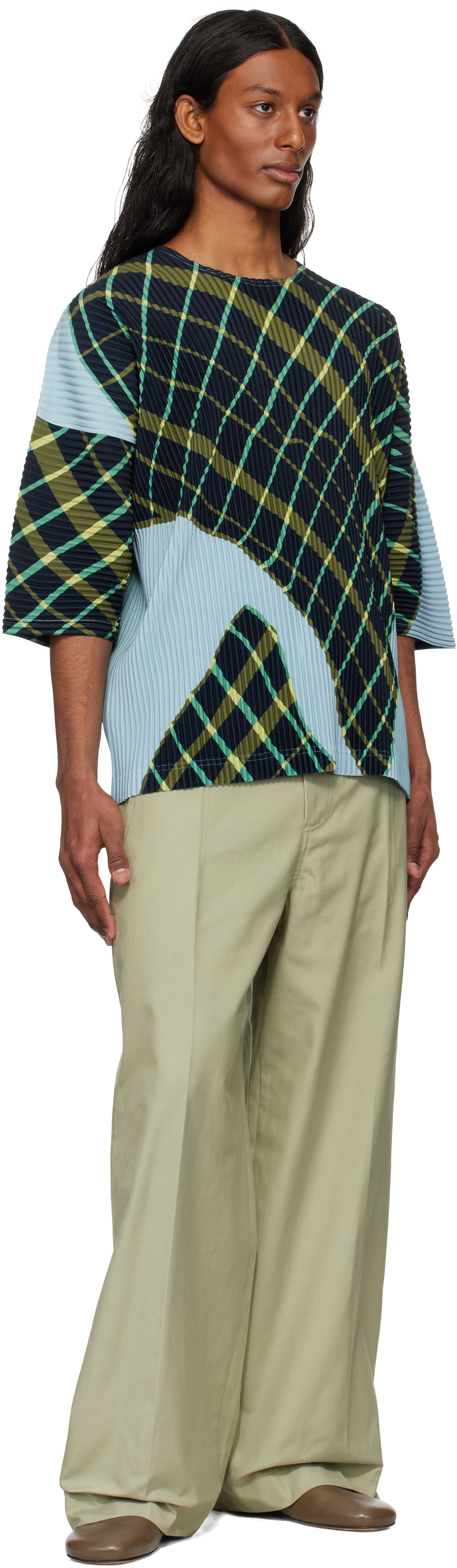 HOMME PLISSÉ ISSEY MIYAKE Blue & Green Windswept Plaid T-shirt