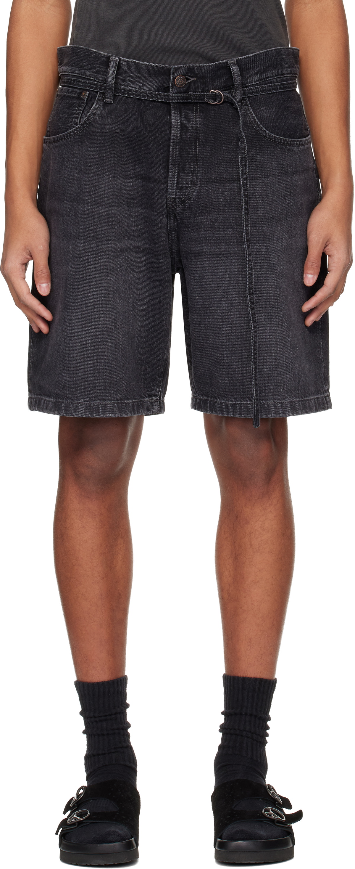 パンツ Acne Studios short pants 34 Acne Studios: Black Loose Fit Denim Shorts | SSENSE