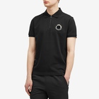 Moncler Men's Embroidered Dragon Piquet Polo Shirt in Black