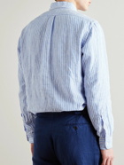 Polo Ralph Lauren - Button-Down Collar Logo-Embroidered Striped Linen Shirt - Blue