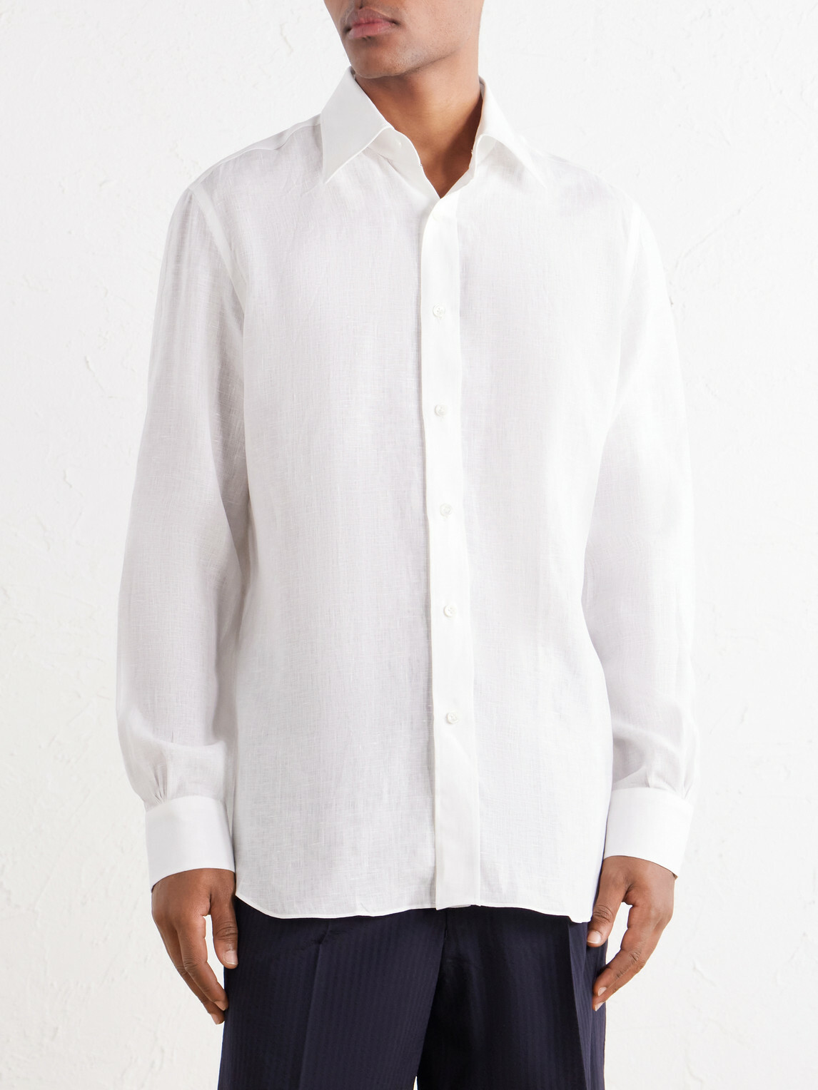 Thom Sweeney - Linen Straight Point Collar Shirt - Neutrals