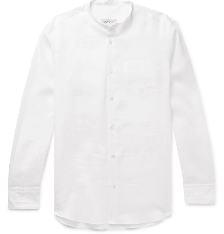 Photo: Odyssee - Neville Grandad-Collar Linen Shirt - White