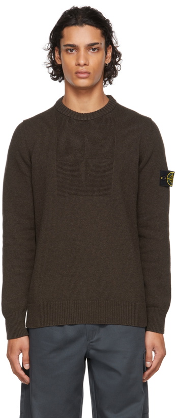 Photo: Stone Island Brown Wool Intarsia Logo Sweater
