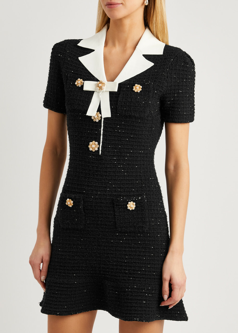 ワンピース Self-Portrait Beaded Knit Mini Dress Self-portrait Sequin-embellished Waffle-knit Mini Dress