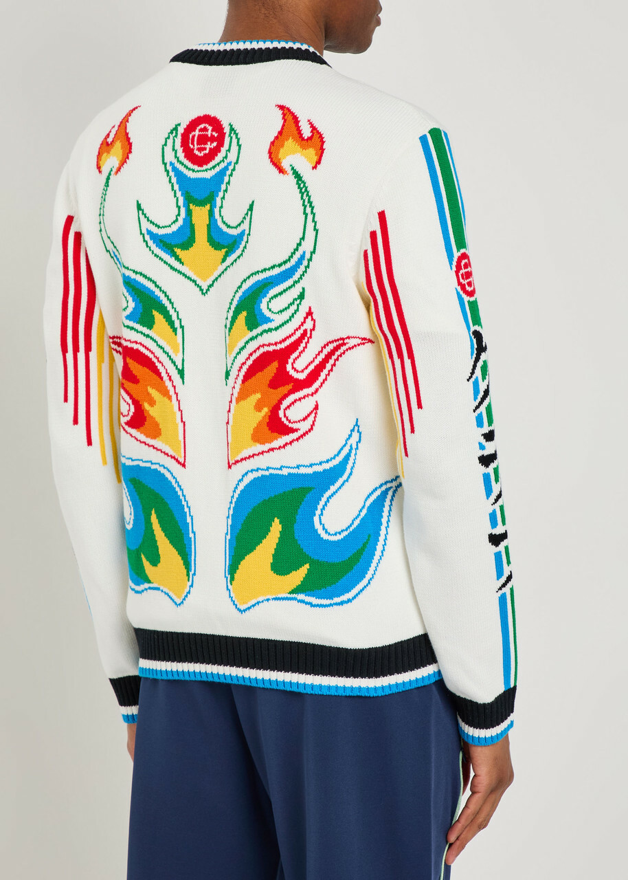 Casablanca Flame Laurel Embroidered Cotton-knit Cardigan Multicoloured 1