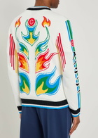 Casablanca Flame Laurel Embroidered Cotton-knit Cardigan Multicoloured 1