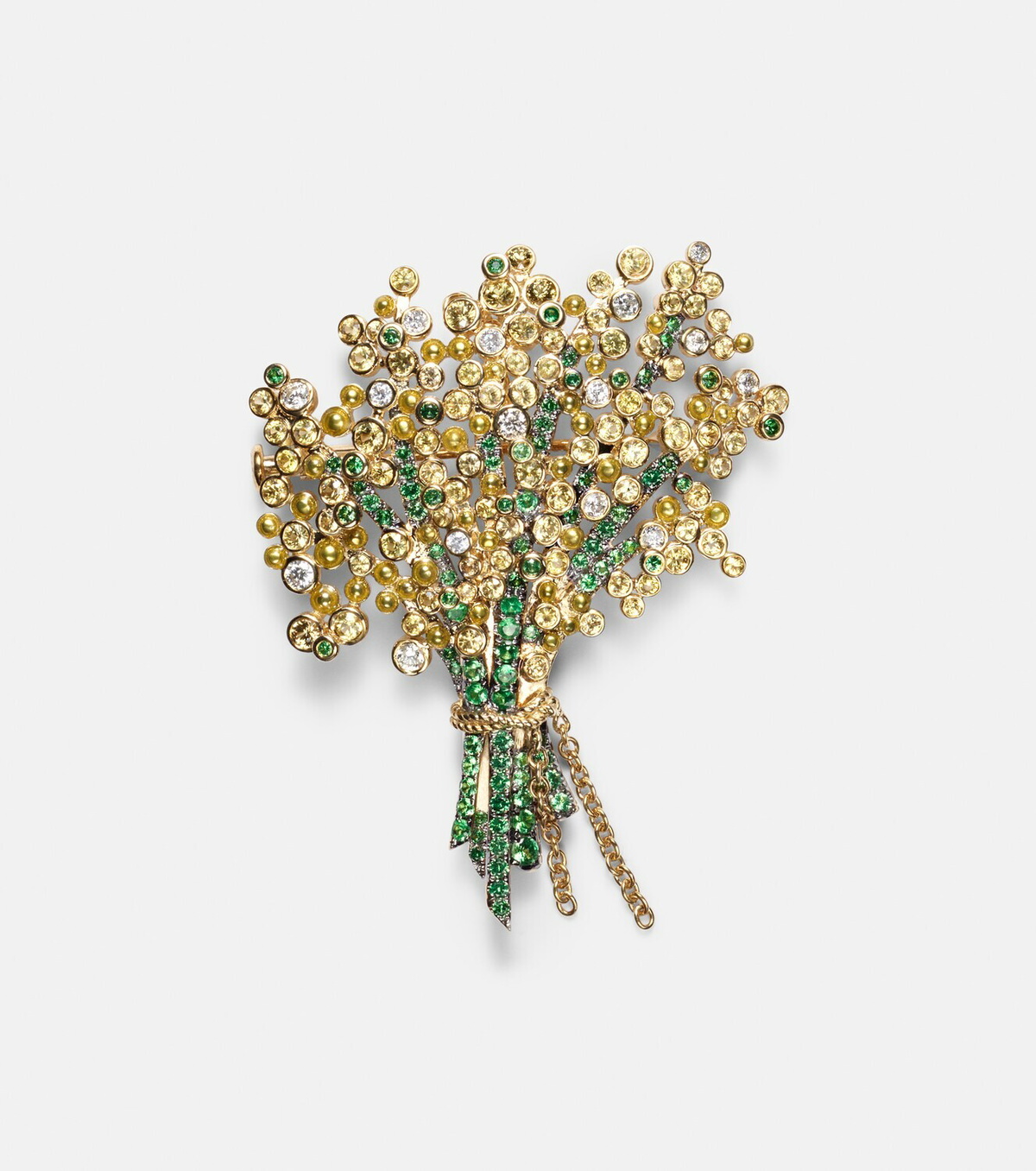 Yvonne Léon Broche Mimosa 9kt and 18kt gold pendant necklace with gemstones