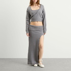 SKIMS Women's Textured Knit High Slit Long Skirt in Dark Heather Grey