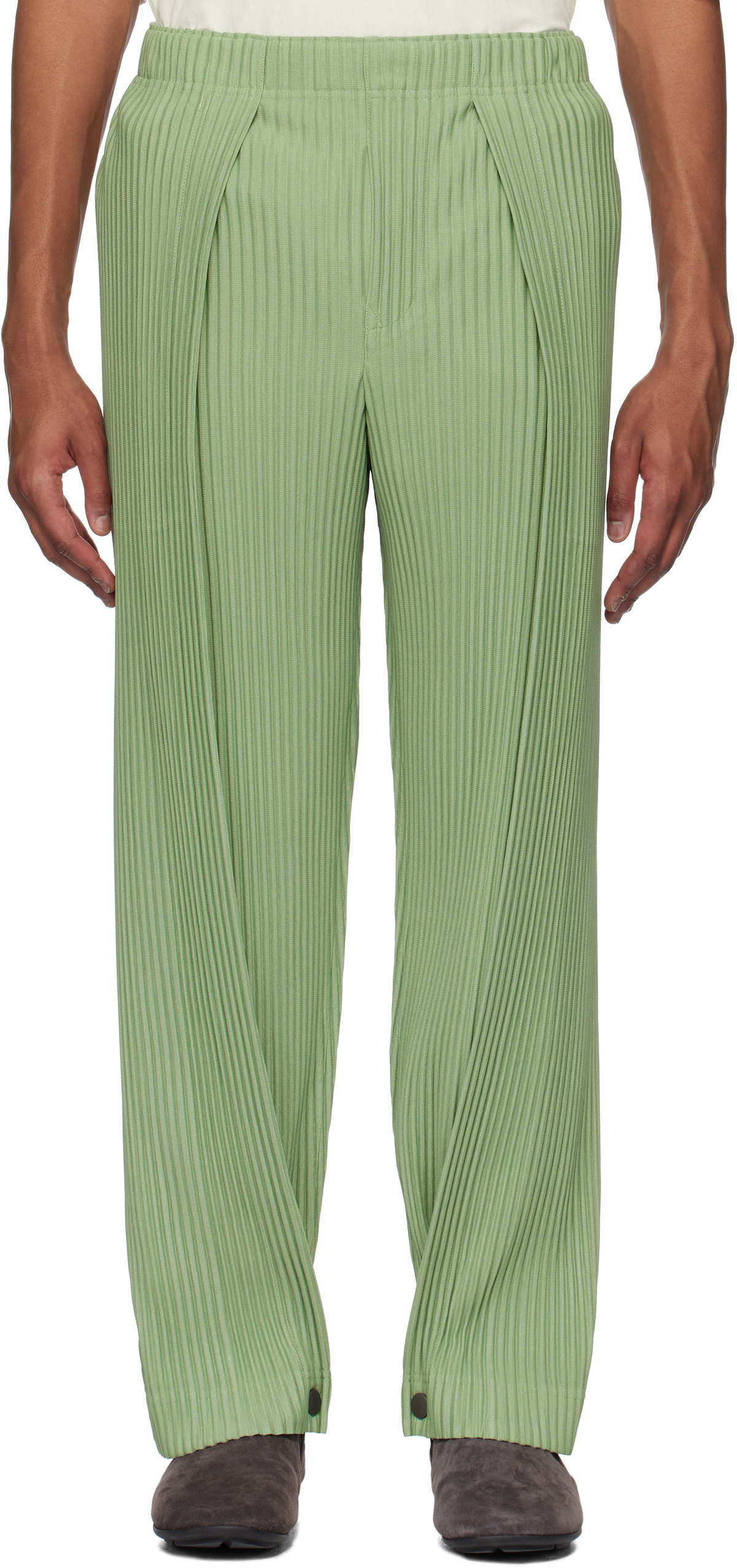 HOMME PLISSÉ ISSEY MIYAKE Green Pleats Bottoms 1 Trousers Homme