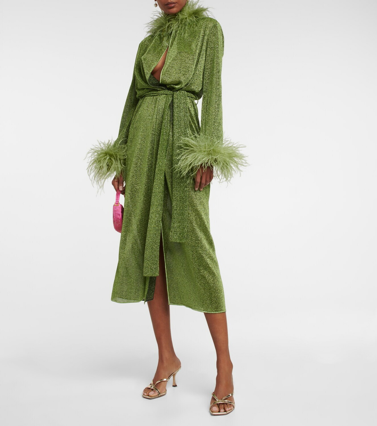 oseree green feather dress Lumiere Plumage Slip Dress Emerald Green — Maxi Dresses