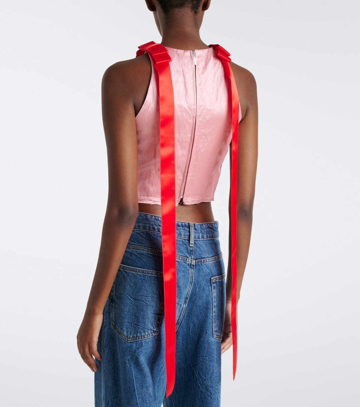 Erdem Bow-detail embellished satin crop top