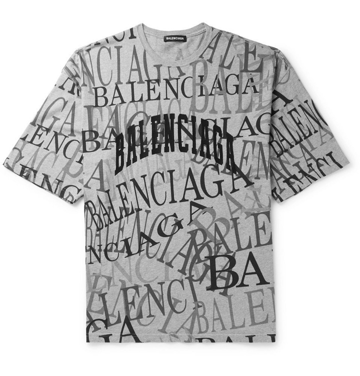 Photo: Balenciaga - Logo-Embroidered Printed Cotton-Jersey T-Shirt - Gray