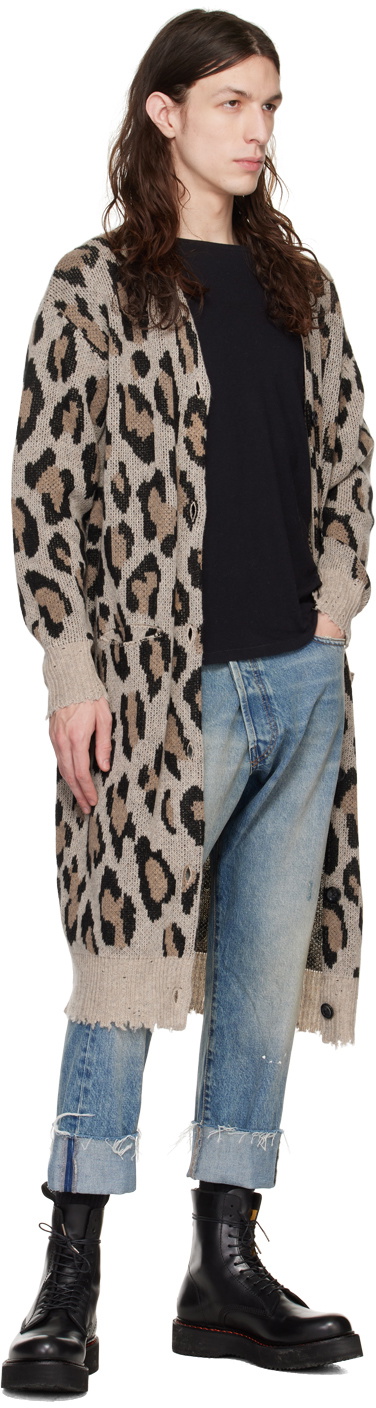 R13 Beige Tan Long Leopard Cardigan R13