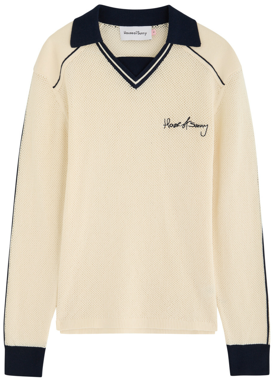 House OF Sunny Keepers Open-knit Cotton Polo Jumper Cream