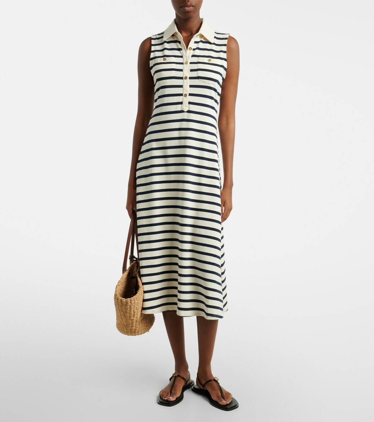 Frame Sea Breeze striped cotton polo dress