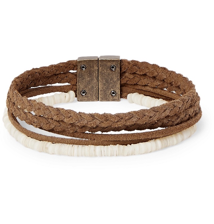 Photo: SAINT LAURENT - Shell and Braided Suede Bracelet - Brown