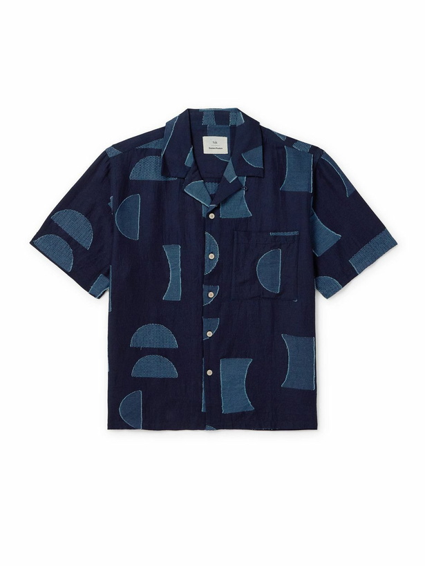 Photo: Folk - Oversized Convertible-Collar Cotton-Jacquard Shirt - Blue