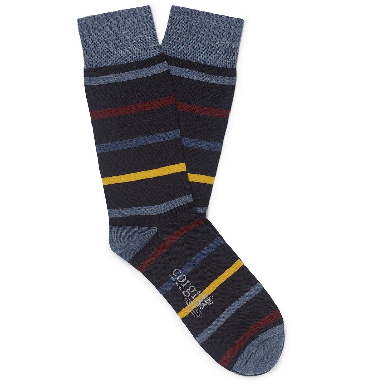 Photo: Corgi - Striped Wool-Blend Socks - Burgundy