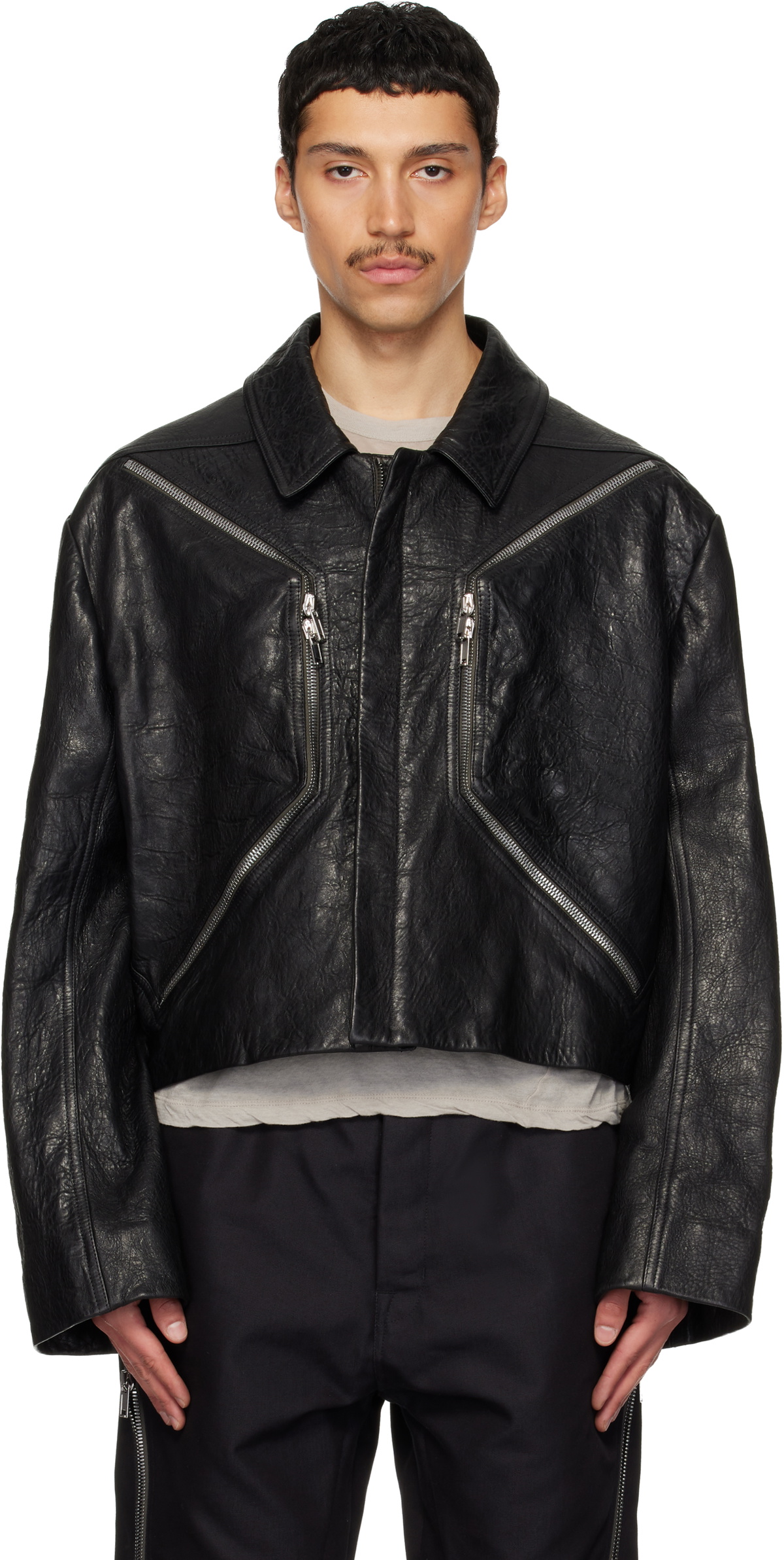 Rick Owens Black Temple Heizer Mac Leather Jacket Rick Owens