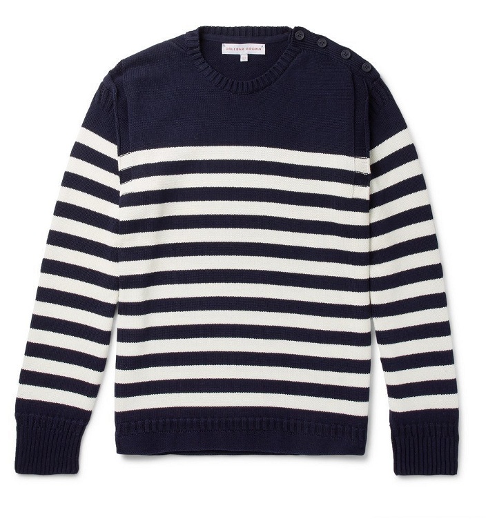 Photo: Orlebar Brown - Peele Buttoned Striped Cotton Sweater - Men - Navy