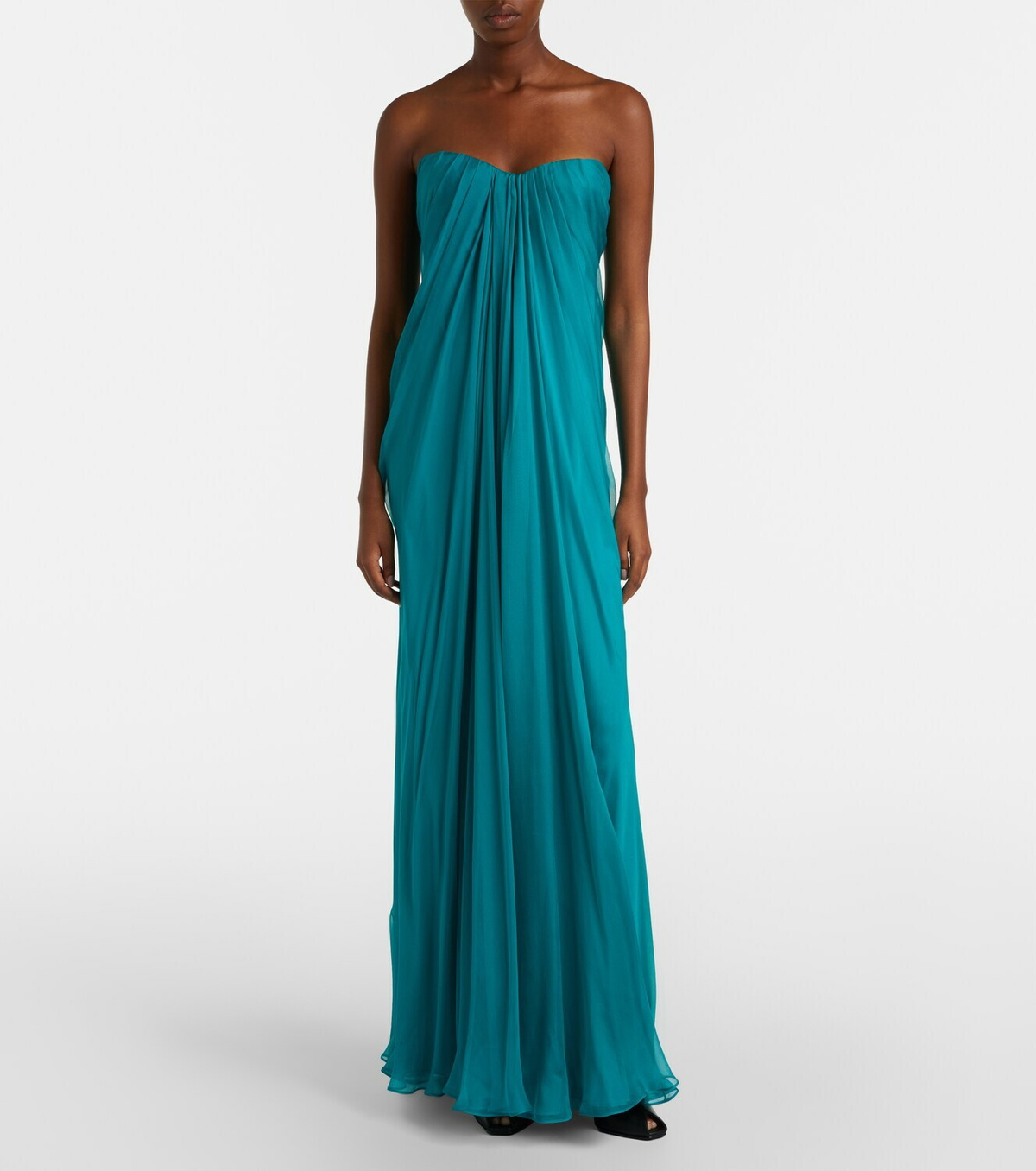 McQueen Draped silk chiffon bustier gown