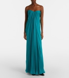 McQueen Draped silk chiffon bustier gown