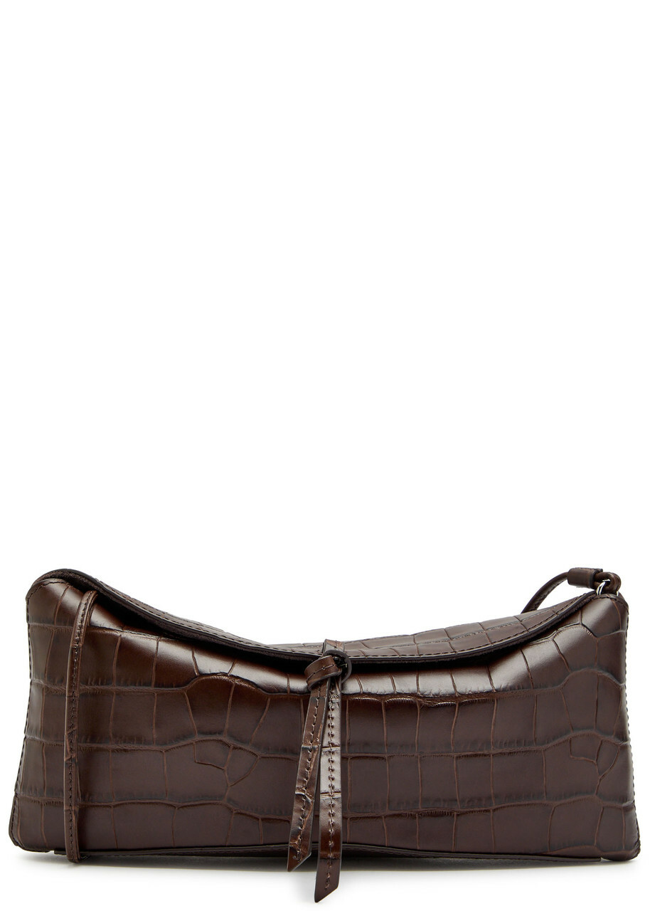 Staud Eve Crocodile-effect Leather Clutch - Brown - One Size