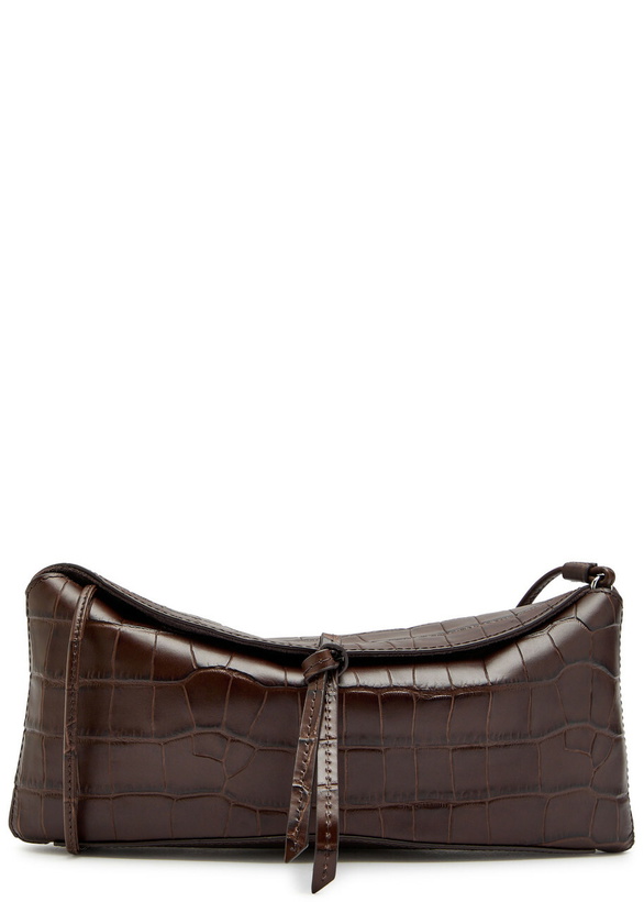 Photo: Staud Eve Crocodile-effect Leather Clutch - Brown - One Size
