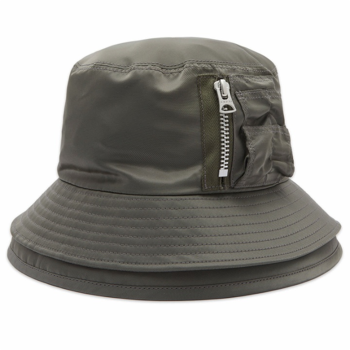 Photo: Sacai Men's Pocket Double Brim Bucket Hat in Taupe