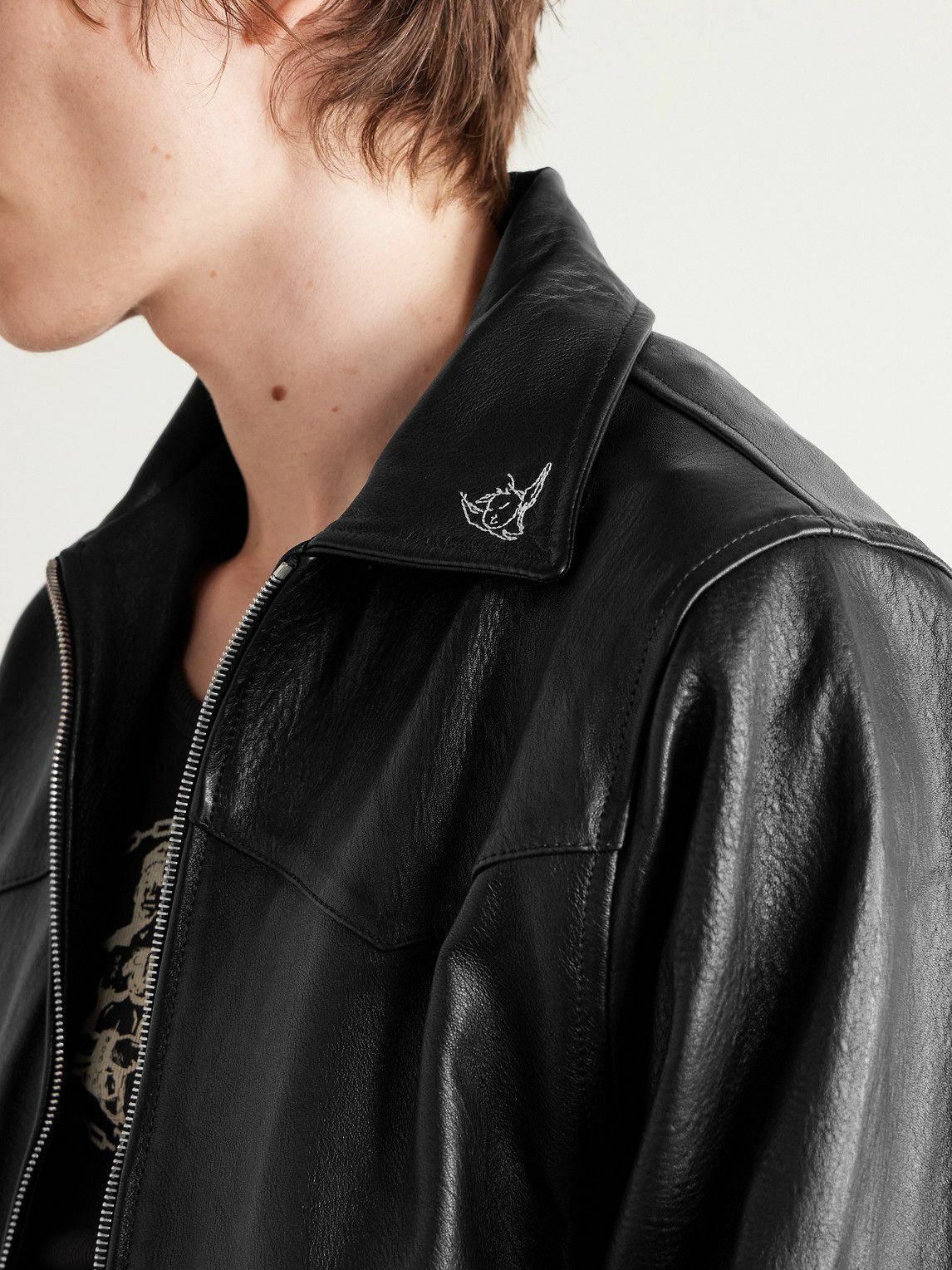 Enfants Riches Déprimés - Principe De L'Amour Embroidered Leather Jacket - Black