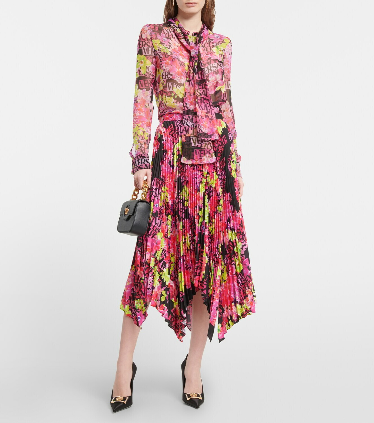 Versace Logo Orchid pleated midi skirt Versace