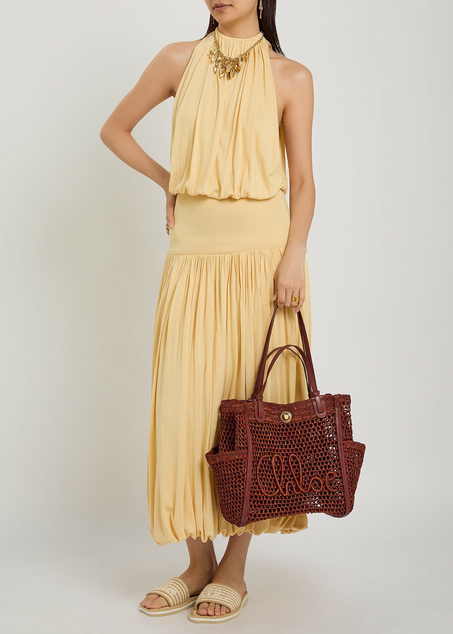 Chloe Iconic Logo Leather and Raffia Tote bag - Brown - One Size