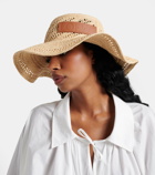 Loewe Logo leather-trimmed raffia boater hat