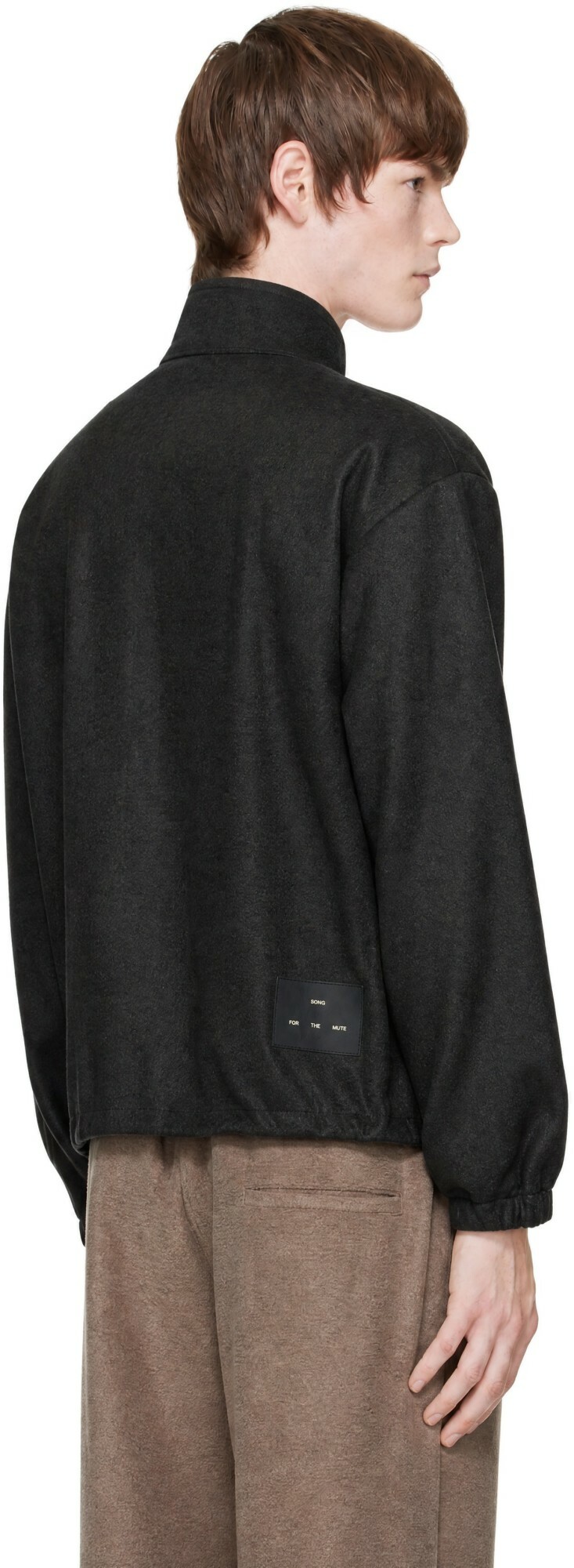 Song for the Mute Black Drape Wool Long Zip Pullover Sweater