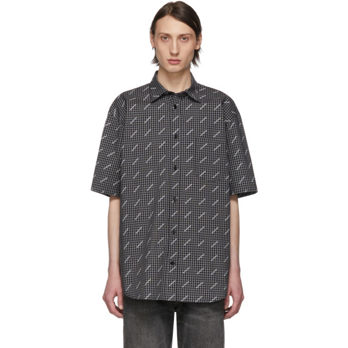 Photo: Balenciaga Black and White Check All Over Logo Normal Fit Shirt