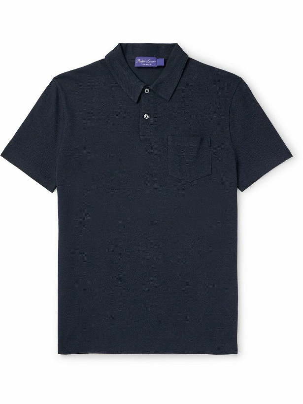 Photo: Ralph Lauren Purple label - Linen and Cotton-Blend Piqué Polo Shirt - Blue