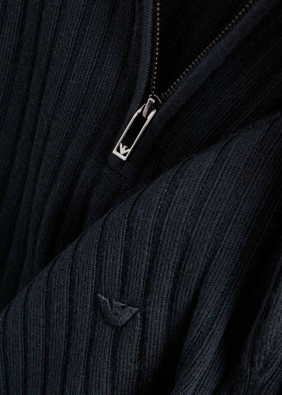 Emporio Armani Half-zip Ribbed Wool Jumper Navy