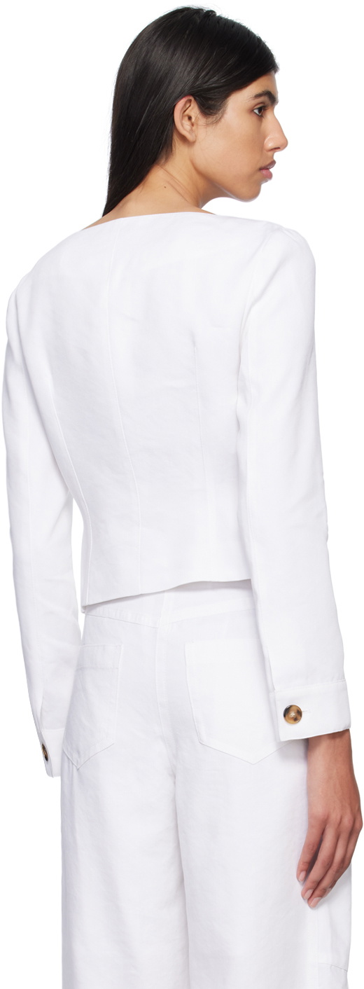 J KOO White Boat Neck Blazer