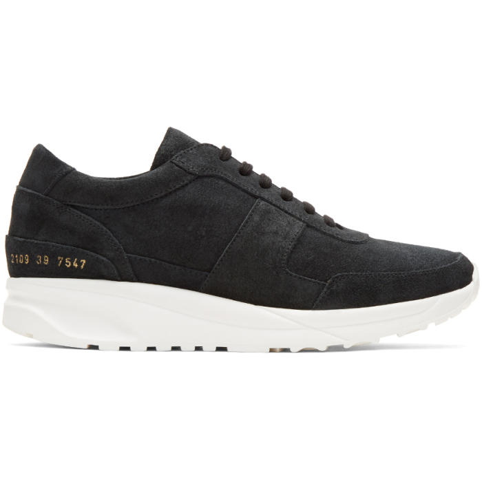Photo: Common Projects Black Waxed Suede Track Sneakers 