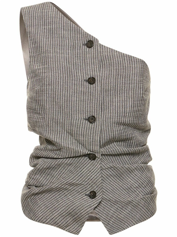 Photo: ACNE STUDIOS - Linen Blend Pinstriped One Shoulder Vest