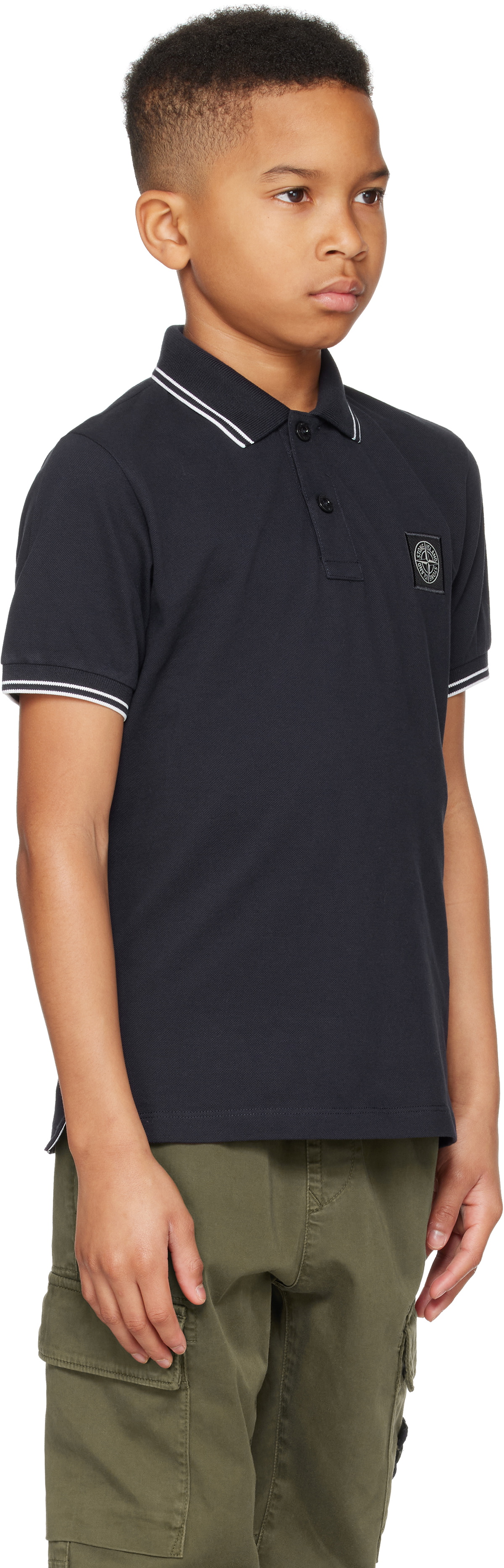 Stone Island Junior Kids Navy 21348 Organic Stretch Cotton Piqué Polo