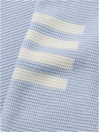 Thom Browne - Intarsia-Knit Striped Textured Linen and Cotton-Blend Zip-Up Hoodie - Blue