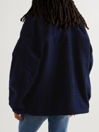 Balenciaga - Oversized Checked Brushed Virgin Wool-Fleece Track Jacket - Blue