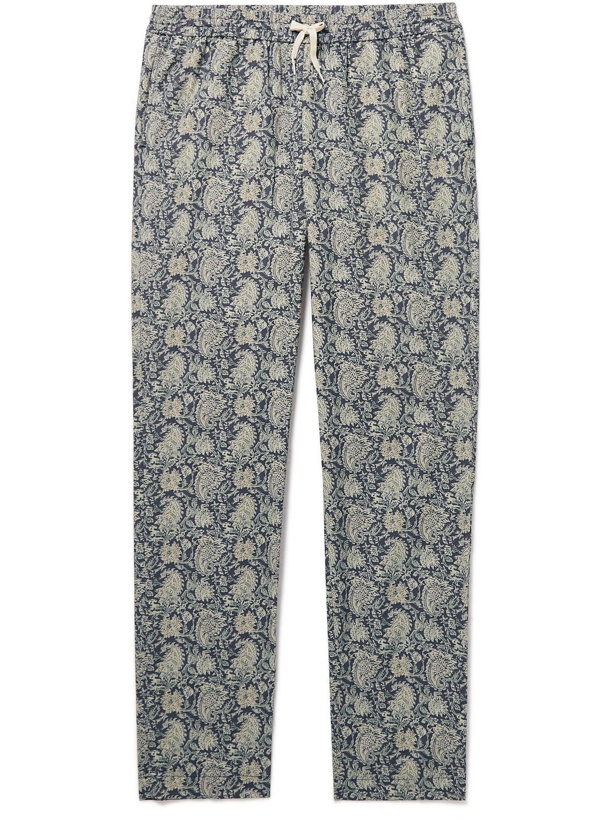 Photo: De Bonne Facture - Slim-Fit Tapered Paisley-Print Cotton-Voile Drawstring Trousers - Blue