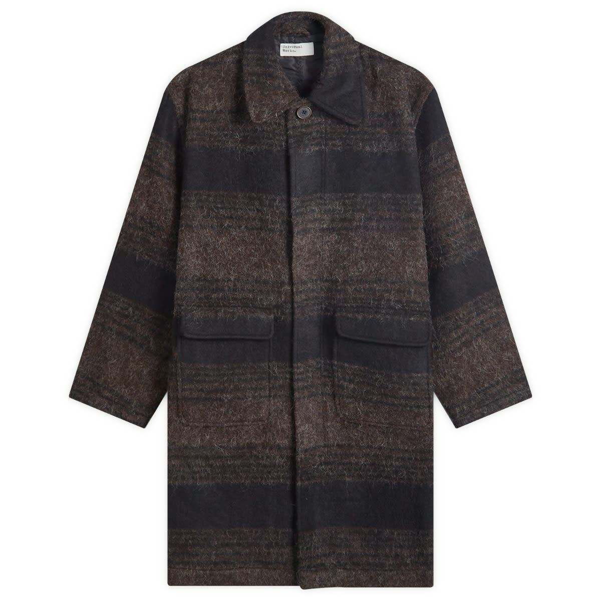 Universal Works Men's Alpaca Stripe Account Coat in Brown/Black