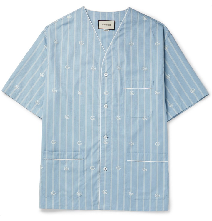 Photo: Gucci - Collarless Striped Cotton-Jacquard Shirt - Blue